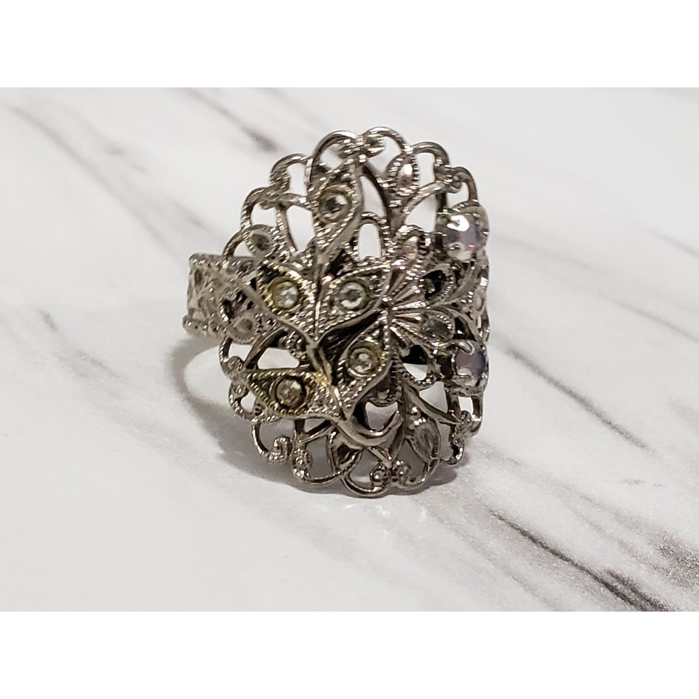 WEST GERMANY Vintage Filigree Ornate Adjustable Leaf Vine Floral Sz8 Victorian
